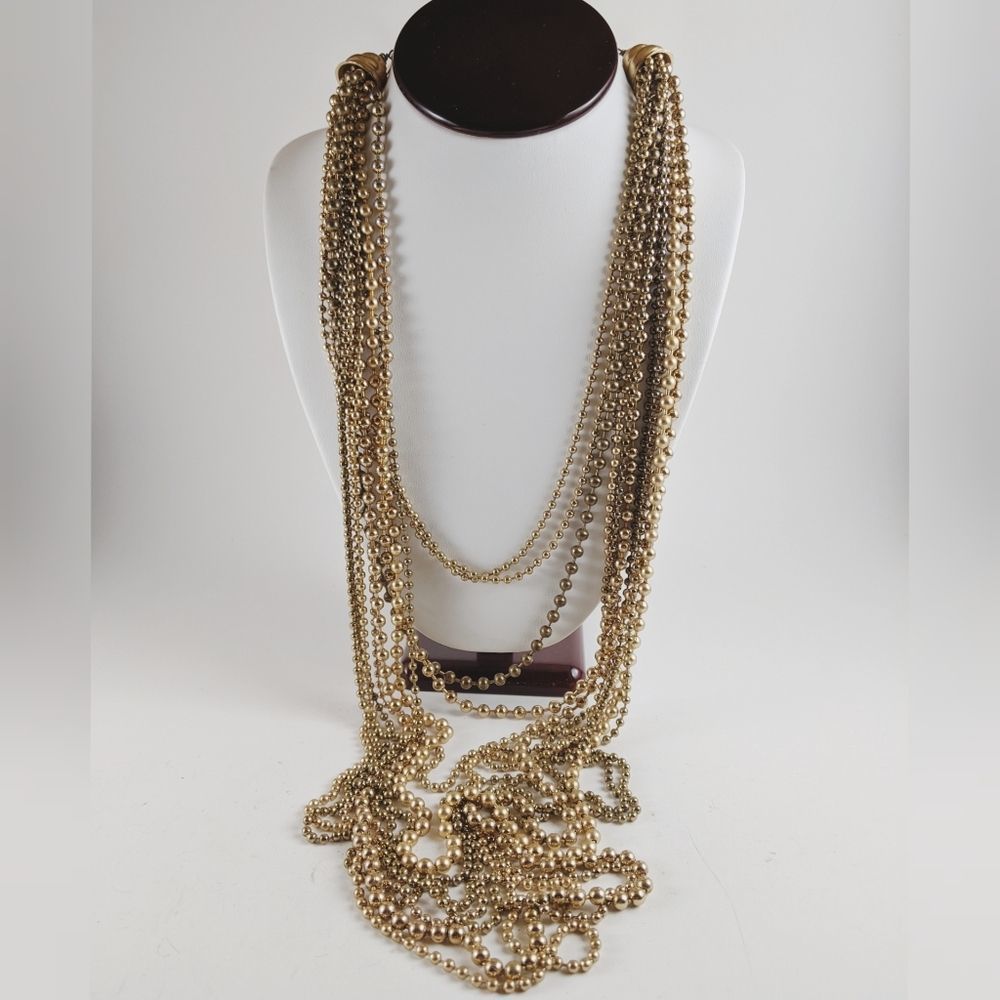 Chico's Gold Tone Multi Layer Heavy Beaded Necklac